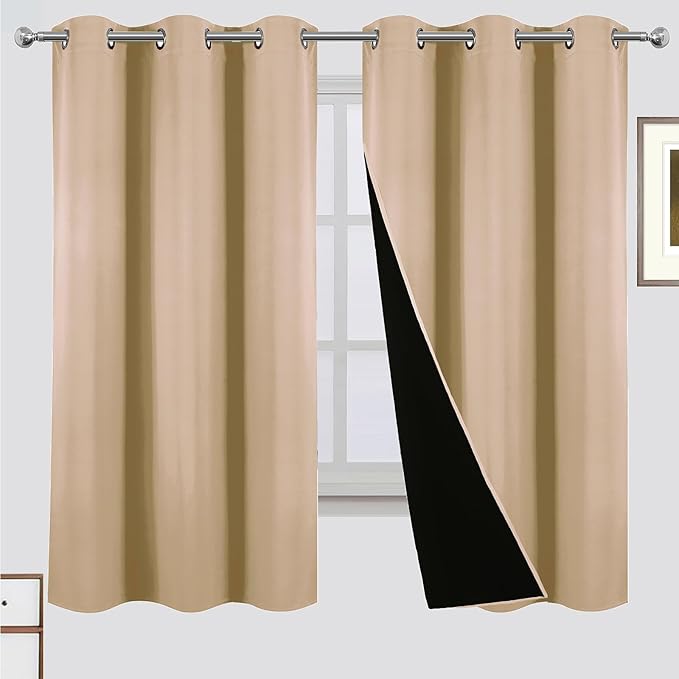 LEMOMO Blackout Curtains 42 x 63 Inch Beige Curtains 2 Panels Darkening Thermal Insulated Bedroom Curtains