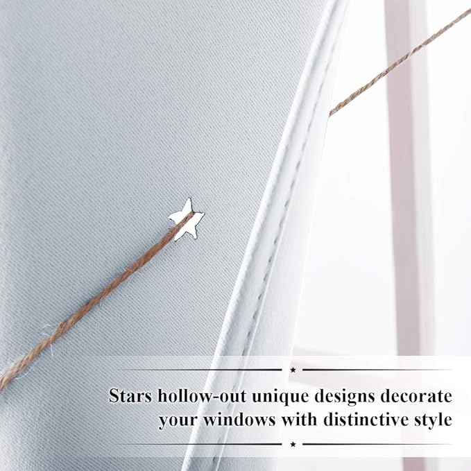 NICETOWN Stars Inspiration Curtain Panels - Sky Wonder Star Cut Out Functional Room Darkening Draperies for Bedroom/Living Room/Kid's Room, 52 inches W x 84 inches L, Greyish White, 1 Pair