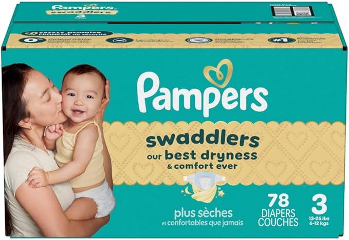 Pampers Swaddlers Diapers, Size 3 (13-26 lbs), 78 Count, Absorbent, Keeps Baby Dry and Comfortable, Skin Safe Disposable Baby Diaper