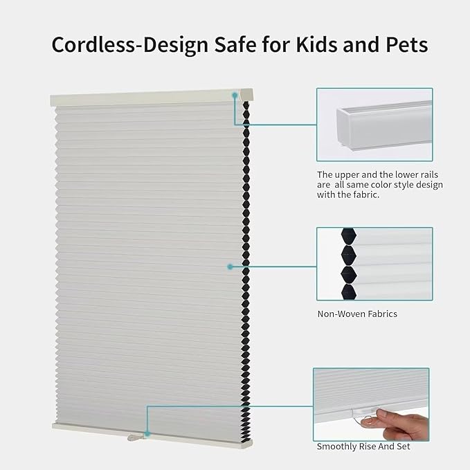 MYshade Cordless Blackout Window Blinds & Shades Pull Down Room Darkening Window Shades Light Blocking Honeycomb Cellular Shade for Indoor Windows Easy to Install 27 inch Wide, H64 White Blinds