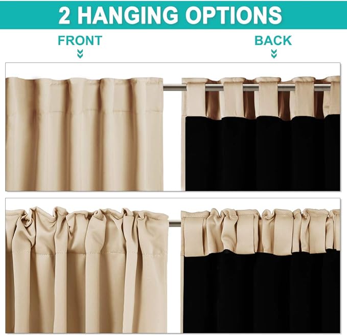 NICETOWN Bedroom Full Blackout Cold Reducing Curtain Panels, Super Thick Insulated Window Covers, Truly Blackout Draperies with Black Liner for Bathroom Window (Biscotti Beige, Set of 2, 52 by 63)