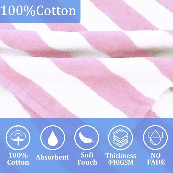 VOOVA & MOVAS Toddler Towels with Hood, Oversized (2-4Years,22"X22") Made from 100% Soft Cotton,Absorbent Hooded Poncho Towel for Baby Girls,Perfect for Pool | Swimming | Bath | Beach,Pink Stripe