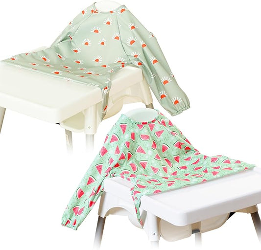 CoolaPeach Long Sleeve Baby Bib - Mess-Proof Feeding Bibs for Babies - Adjustable, Waterproof, and Highchair/Table Attachment