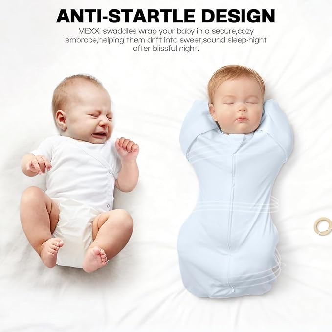 MEXXI Swaddle Baby Sleep Sack With Arms Up, 2 Pack Baby Transitional Swaddle with Double Zipper,0.5 TOG