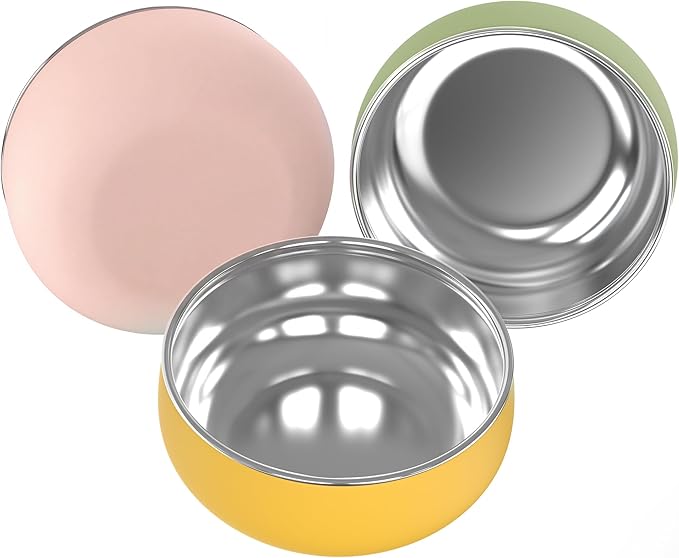 Bella's Friends Stainless Steel Baby Bowls with Silicone Sleeve 3 Pack, 4.3" for Toddlers Kids Feeding, Non-Slip, Non-Toxic, Mess-Free, Dishwasher Safe, Fit High Chair Size