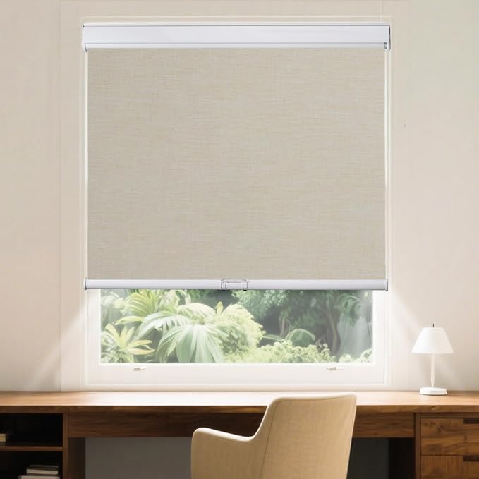 Roller Window Shades Free-Stop Cordless Blackout Blinds, Thermal Insulated Pull Down Shades for Windows, UV Protection Fabric Roller Blinds for Home Office (25.25" Wx72 H, Ivory)