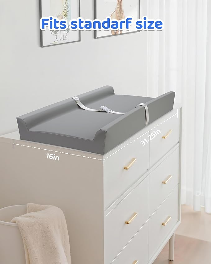 Manlilai Vegan Leather Baby Changing Pad, Waterproof Wipeable Diaper Changing Mat 31.5x16 Inch for Infants, Comfortable Station for Table and Dresser
