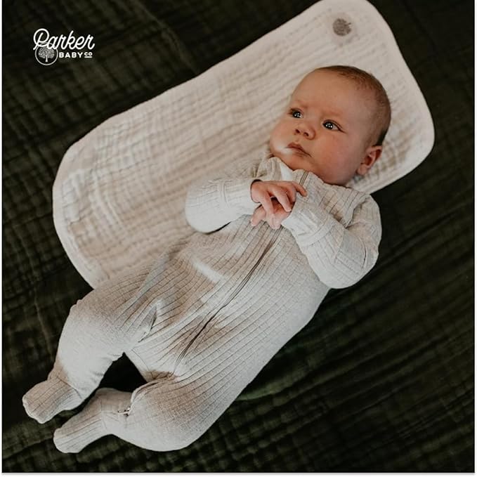 Parker Baby Co. Muslin Baby Burp Cloths, 100% Cotton Burping Clothes, Newborn Essential, Must-Have Baby Registry, Modern and Trendy Colors, 20x11 Unisex Large, Pack of 4 - White