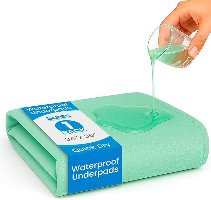 Sures Washable, Waterproof Bed Pad & Mattress Protector for Incontinence (34" x 36" - 1 Pack) - Reusable Bed Pad for Adults & Elderly - Bed Wetting Protection Mattress Pad - Underpad Bedwetting Sheet