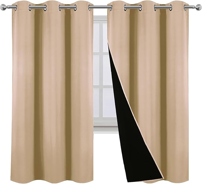 LEMOMO Blackout Curtains 42 x 63 Inch Beige Curtains 2 Panels Darkening Thermal Insulated Bedroom Curtains