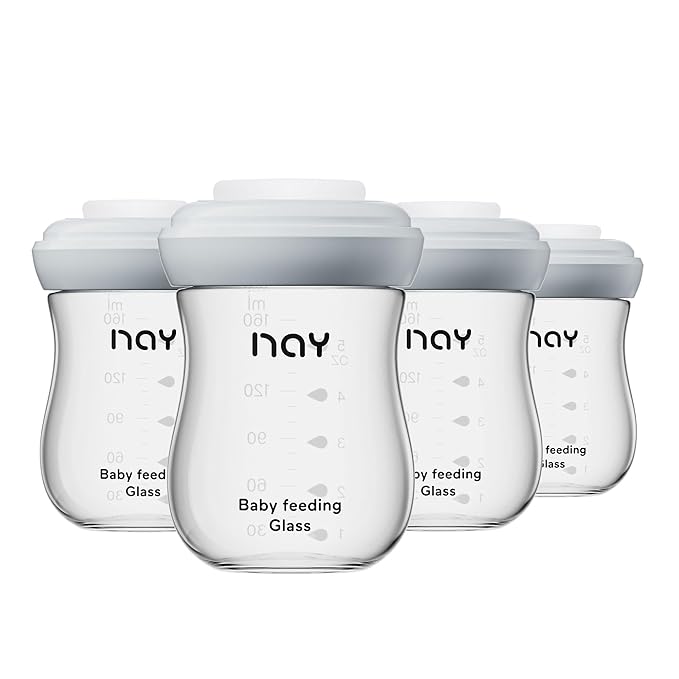 yanyoyo Glass Breastmilk Storage Bottles, 5.4oz Wide Neck Breast Milk Containers, BPA-Free, Lead-Free, Fits Breast Pumps and Nipples, 4 Pack