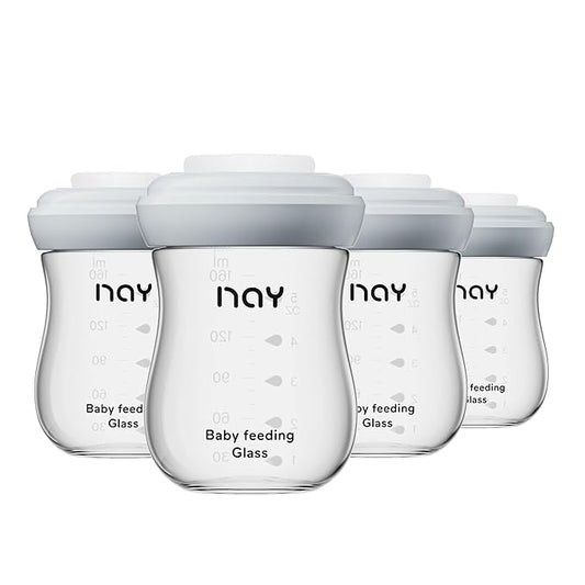 yanyoyo Glass Breastmilk Storage Bottles, 5.4oz Wide Neck Breast Milk Containers, BPA-Free, Lead-Free, Fits Breast Pumps and Nipples, 4 Pack