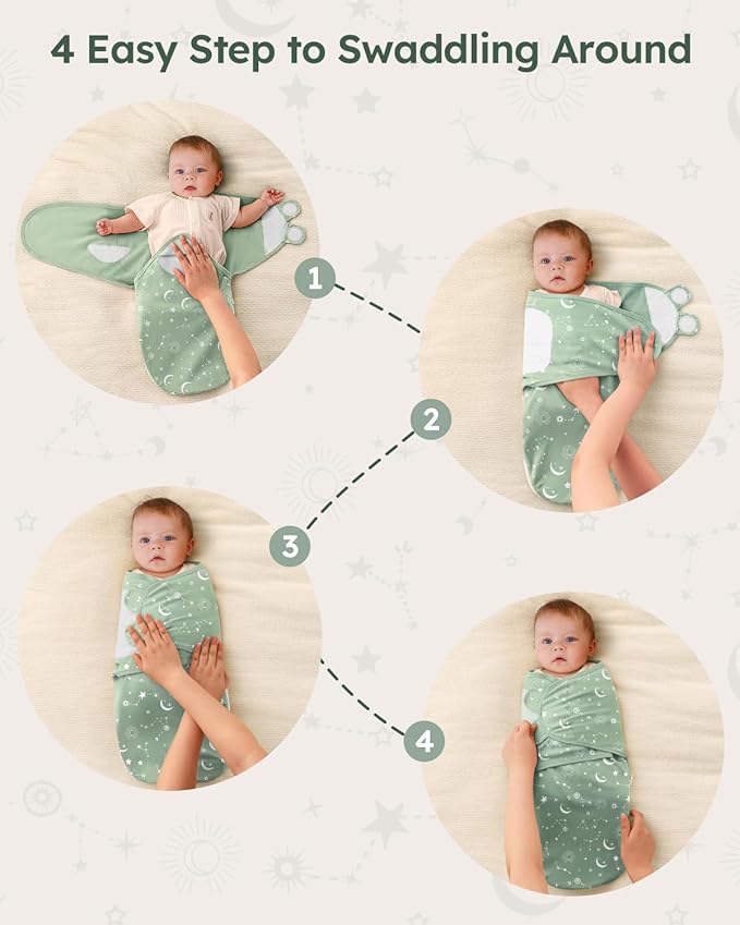 Baby Swaddles for Newborns with Zipper, 100% Cotton Newborn Swaddle Sack, 3 Pack Baby Swaddles 3-6 Months Swaddle Sleep Sack for Newborn Baby Boy Girl Green Constellation