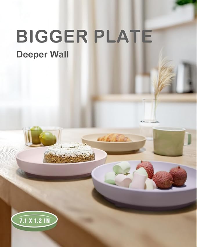 Onyucean Classic Suction Toddler Plates 3 PCS, Food Grade Silicone Baby Plate with Suction BPA Free, Deeper Feeding Dishes for Toddler Kids Baby, Dishwasher Safe