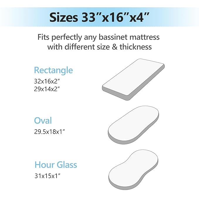 TILLYOU Baby Bassinet Sheets for Girls Boys 2 Pack Baby Sheets for Square Rectangle Oval Bassinet Mattress 33X16 Inch, Brilliant Little Flowers and Purple