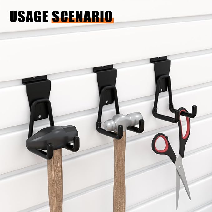 18-Pack Heavy-Duty Slatwall Hooks in Black, Firmly and Durable Garage Wall Organizer for Tools, Garden Equipment & Utility Storage, Garage Hooks for Hanging