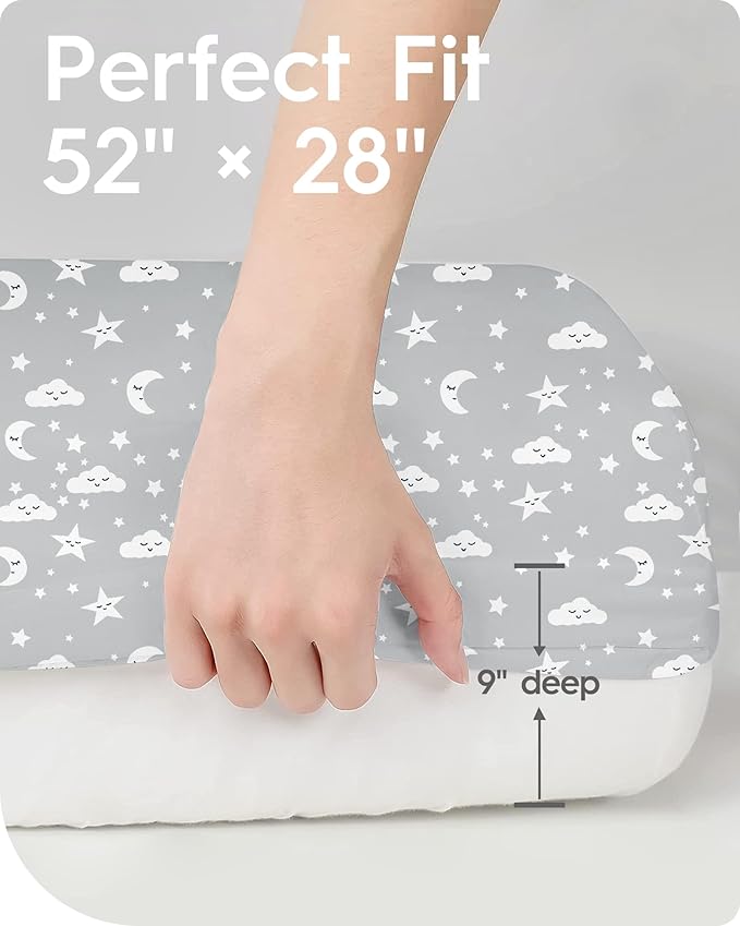 TotBasic Crib Fitted Sheet Star, Super Stretchy Jersey Crib Sheets, Buttery Soft Boy Crib Mattress Sheets, Ultra Breathable Baby Bed Sheets 28x52x9 Extra Deep Pocket, 2 Pack