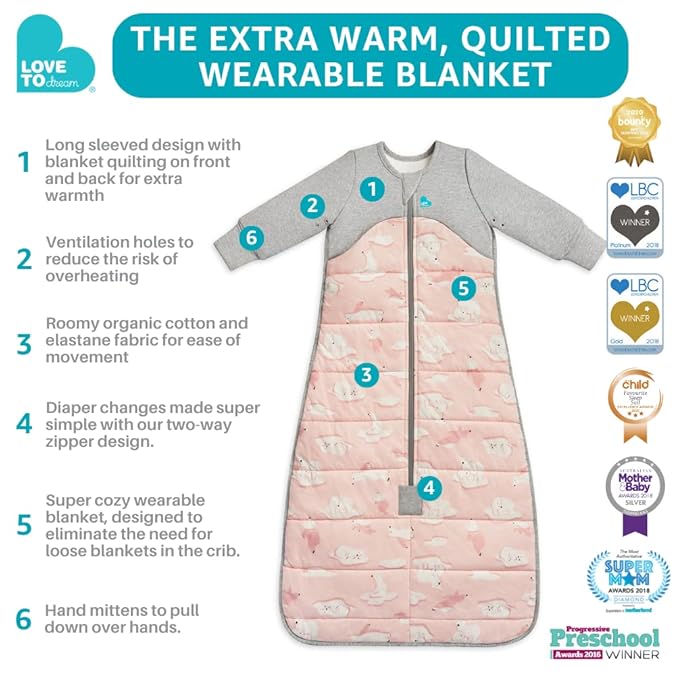 Love to Dream Extra Warm Baby Sleep Bag, Super Soft Temp Regulating Sleeping Sack, 3.5TOG Warm Wearable Blanket, 6-18 M, Pink