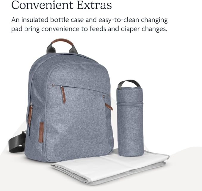 UPPAbaby Changing Backpack / Multiple Storage Compartments / Stroller Strap Attachment / Bottle Insulator and Changing Pad Included / Gregory (Blue Mélange / Saddle Leather)