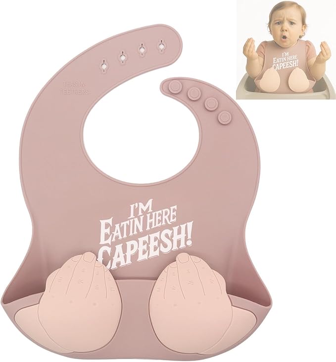 Teasin' Teethers Funny Italian Silicone Baby Bib with Pocket Food Catcher for Toddlers and Infants Funny Baby Bib Gift