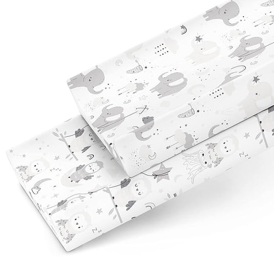 Changing Pad Covers for Baby Diaper Changing Table Pad – Neutral for Boys and Girls 100% Jersey Cotton Sheets – Grey White Elephant, Star, Cloud, Moon, Owl – 2 Pack