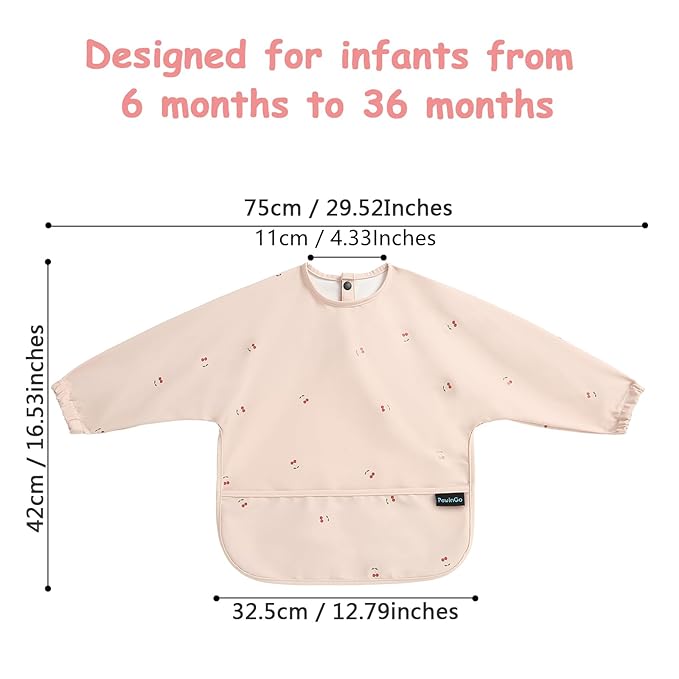 PewinGo Baby Bibs with Long Sleeve Bib & BLW, Coverall Bibs for Baby Feeding, PU Soft and Skin-Friendly Material, Machine Washable, Waterproof and Easy to Clean, Baby Infant Toddlers (Pink)