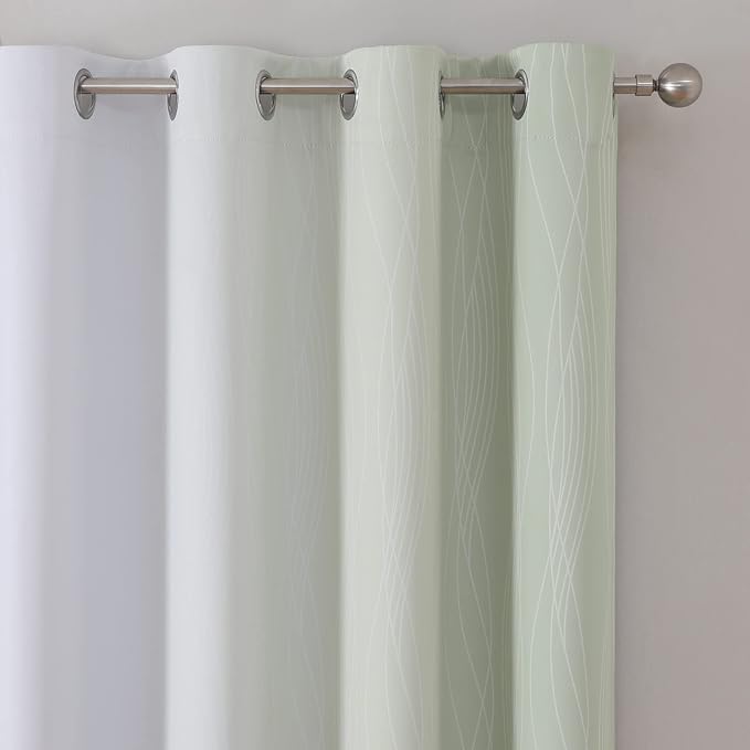 Estelar Textiler Sage Green and Greyish White Gradient Blackout Curtains for Bedroom, Thermal Insulated Ombre Blackout Drapes, Light Blocking Energy Saving Curtains for Living Room,52Wx96L,2 Panels