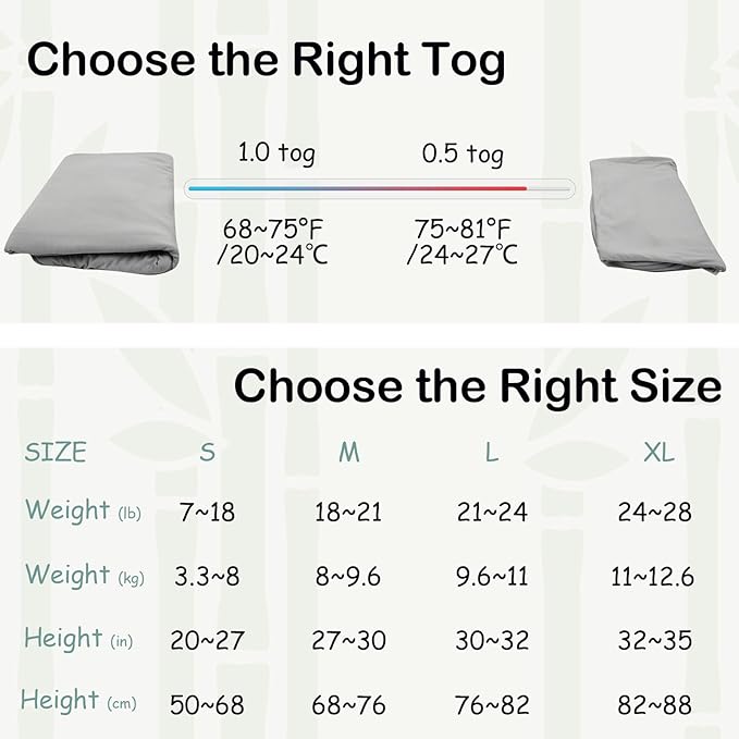 Supersoft Rayon Made from Bamboo Sleep Sack 18-24 Months 1.0 Tog Toddler Sleep Sack 2t Baby Wearable Blanket with 2-Way Zipper Unisex Sleeping Bag for Babies All-year-around - Gray