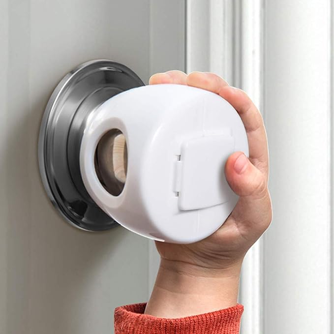 Door Knob Safety Cover for Kids, Child Proof Door Knob Covers, Baby Safety Door knob Handle Cover Lockable Design (4 Pack)