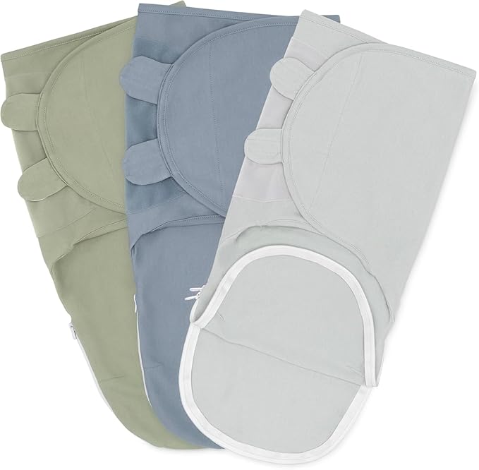 Comfy Cubs Easy Swaddle Blanket with Zipper Closure, 3 Pack - 100% Cotton Newborn Wrap, Large for 3-6 Months Infants, Breathable and Durable Sleep Sack for Babies - Stone, Pacific Blue, Sage