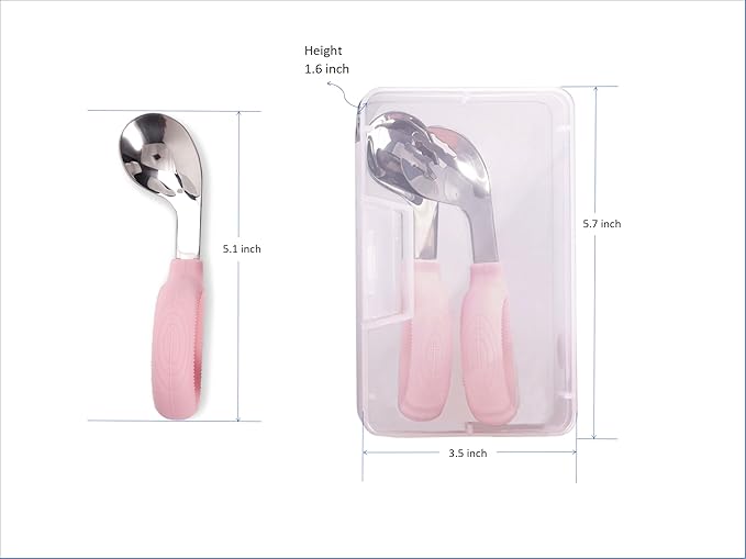 BleshiFashi Toddler Training Utensils -Silicone Easy-Grip Handles Baby Forks and Spoons Pink Set-Kids Stainless Steel Silverware-Self Feeding&Children Safe-Dishwasher Safe
