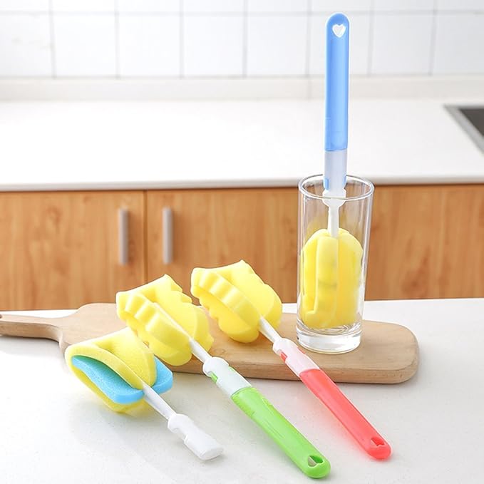 Replaceable Cleaning Bottle Sponge Brush with Long Handle Cleaner Soft for Baby Bottle,Kitchen Clean, Glasses,Mugs Cup, 11 inch