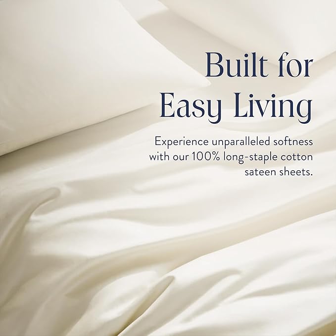 Brooklinen Luxury Sateen 4 Piece Sheet Set - 100% Cotton Bed Sheets, Soft & Durable Twin Sheets Set in Cream, Oeko-TEX Certified Bedding Set, 1 Fitted Sheet, 1 Flat Sheet, 2 Pillowcases