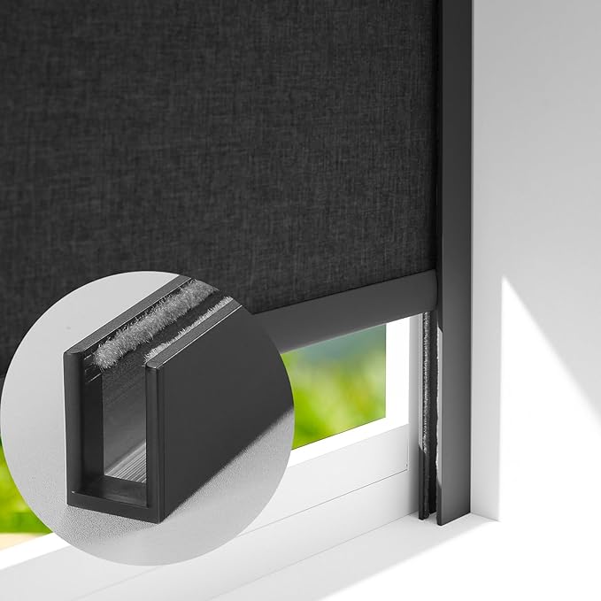 ZSTARR U Channel Aluminium Alloy Light Blocking Strips for Roller Blinds Light Gap Blockers Window Shades Side Rail Tracks Bedroom Sleep Nursery (Black,58",2Pcs)