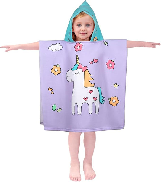Hooded Kids Beach Towels - Toddler Bath Towel Girls Boys Swim Cover-ups for Ages 1 to 6 Kids Pool Towels Quick Dry Lightweight Soft Microfiber Poncho Towel 24x23(Flower Unicorn New)