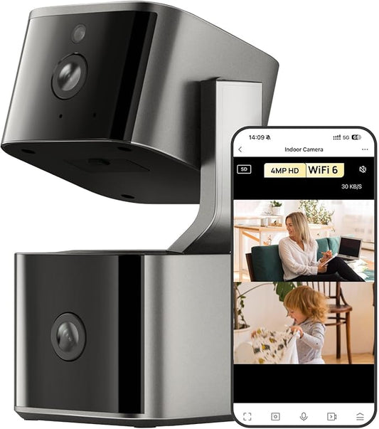 Dual Lens Security Indoor Camera 5G/2.4G WiFi, 2K+2K Pet Smart Camera with Pan Tilt for Home, Baby Monitor, AI Tracking, Motion Detection, Color Night Vision, 2-Way Talk, No Dead Zone, 355° View
