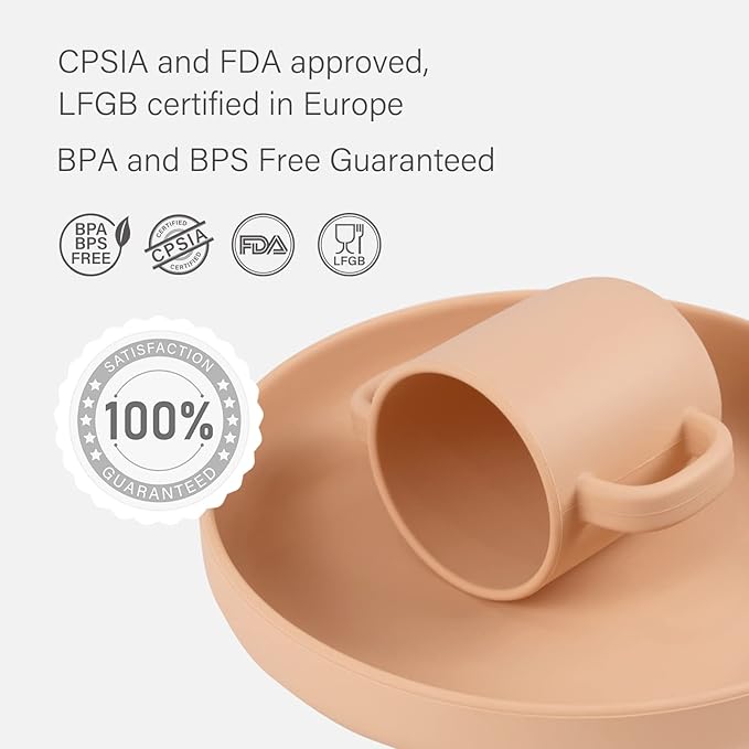 YOOFOREA Baby Led Weaning Supplies I Toddler Infant Baby Essentials First Stage I Baby Feeding Set - Tiny Cup, Suction Bowl & Plate I 100% Platinum Food Grade Silicone I BPA BPS PVC Free - Honey