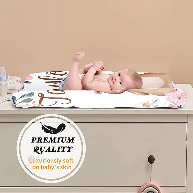 Custom Changing Pad Cover Set - Jersey Knit Ultra Soft Unisex Waterproof Diaper Changing Table Covers with Personalized Name for Baby Boys Girls - Comfy Cozy 2 Pcs Set Style16