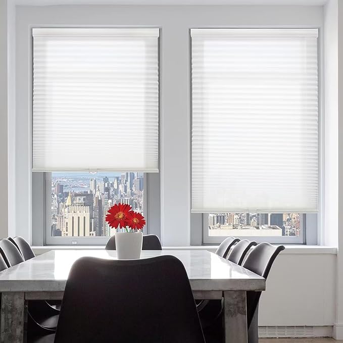 Changshade Cordless & Light Filtering Cellular Shade, Tools-Free Pleated Honeycomb Shade, Light Blocking Window Shade and Blind, 40 inches Wide, White CEL40WT72B
