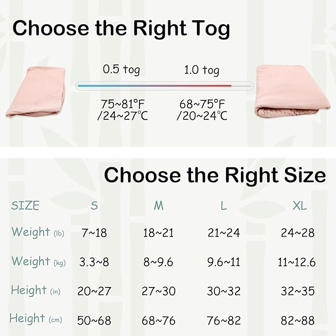 Supersoft Rayon Made from Bamboo Sleep Sack 6-12 Months 0.5 Tog Lightweight Toddler Sleep Sack Baby Wearable Blanket with 2-Way Zipper Summer Unisex Sleeping Bag for Babies (2 Pack) Pink & Gray