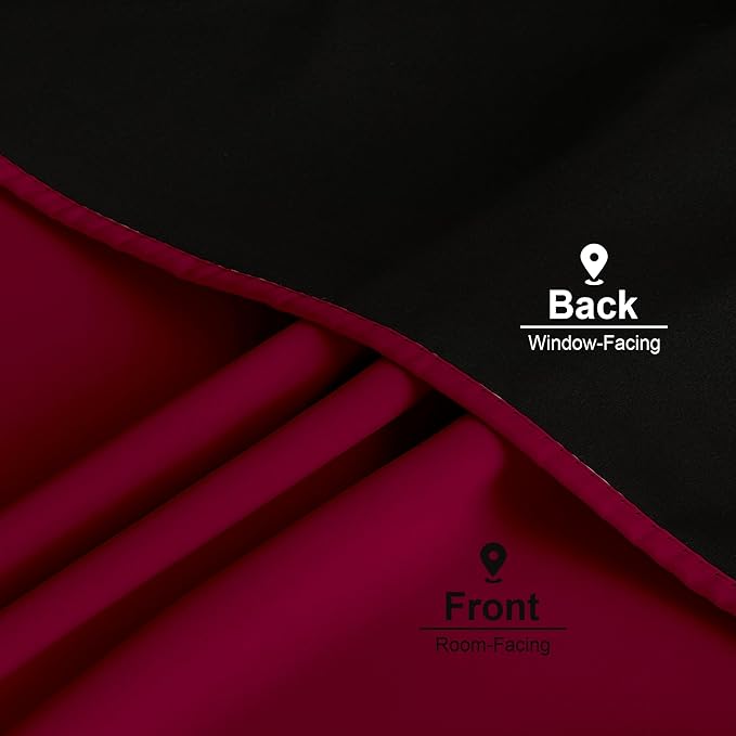 NICETOWN Wine Red 100% Blackout Window Curtain Panels, 52 x 84 Inches Cold & Full Light Blocking Thermal Insulated Draperies with Black Liner for Bedroom Nursery, Rod Pocket Style (2 Pieces)
