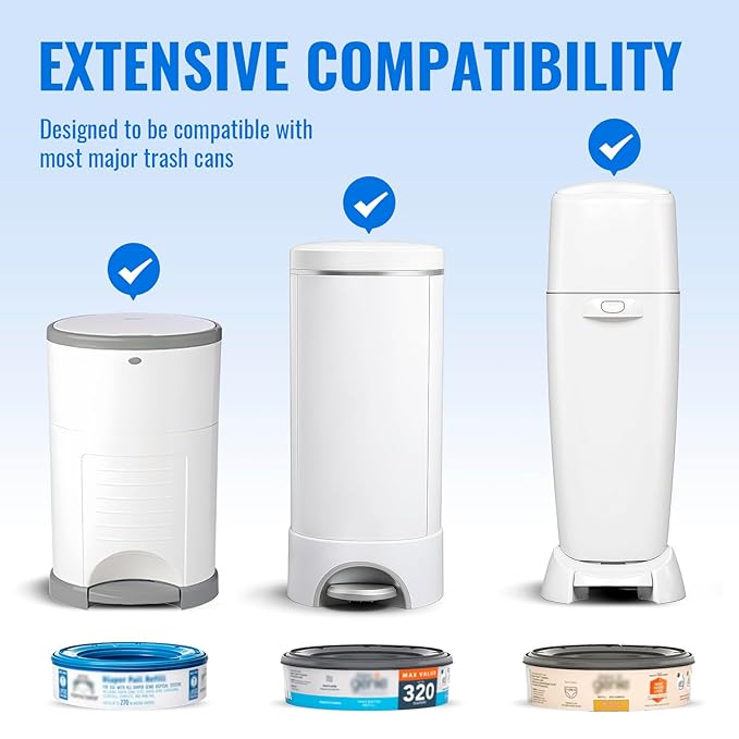 GDLVDI HOME Compatible with Diaper Genie Pails Diaper Pail Refills | 4 Pack Lemon-Scented Odor-Blocking Continuous Liner Refills | Durable Leak-Resistant Rolls for Baby Diaper Pails