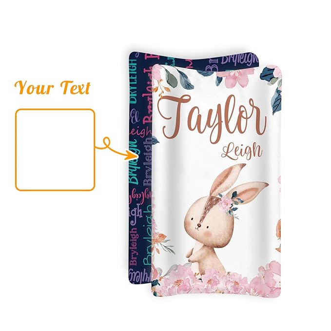 Custom Changing Pad Cover Set - Jersey Knit Ultra Soft Unisex Waterproof Diaper Changing Table Covers with Personalized Name for Baby Boys Girls - Comfy Cozy 2 Pcs Set Style04
