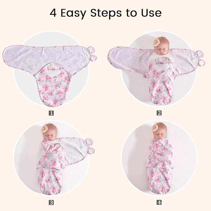 david's kids 100% Cotton 3 Pack Baby Swaddle Wrap for 0-3 Months, Soft Breathable Swaddle Blanket for Newborn Infant, Adjustable Baby Wrap Sleep Sacks for Girls, Newborn Essentials, Floral