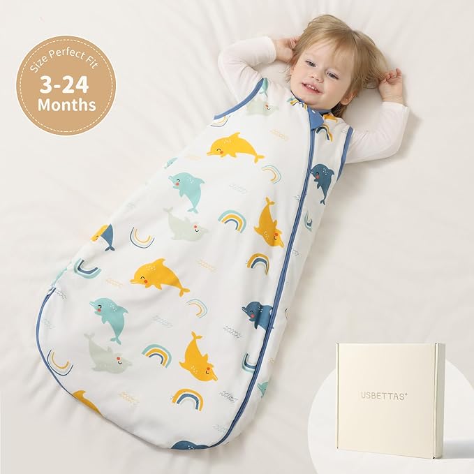 usbettas 1.0 Tog 2.5 Tog Baby Sleep Sack, 100% Cotton Baby Sleeping Bag 3-24M, 2-Way Zipper Baby Wearable Blanket