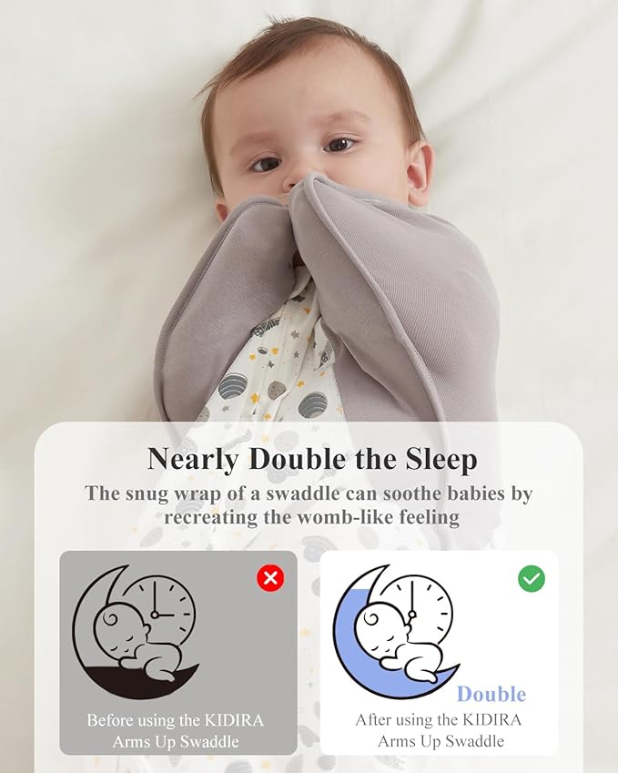 KIDIRA Swaddle for Newborns, Baby Swaddles 0-3 Months 5-13lb, Arms Up Swaddle 0-3 Months Newborn with Moisture-Wicking Fabric, Promotes Healthy Hip Development, 2-Way Zipper, 1Pack(Spaceships)