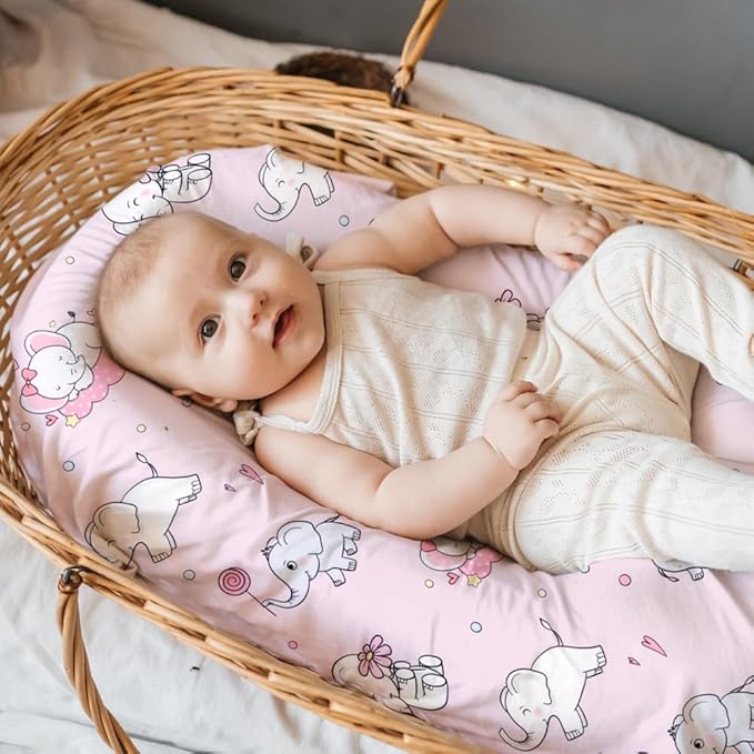 4 Pack Baby Girl Bassinet Sheets Set Soft Fitted Floral or Elephant Theme Baby Girl Mattress Covers Breathable Toddler Bed Sheets for Infant or Newborn Girls (Elephant, Bassinet Sheets)