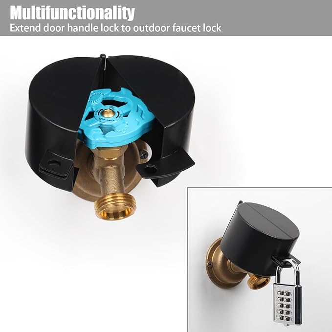 Round Door Handle Locking Device, Door Handle Lock Cover, (with Combination Padlock) Blocks Keyhole Entry and Disables Handle, Doubles as Outdoor Faucet Lock (Black)