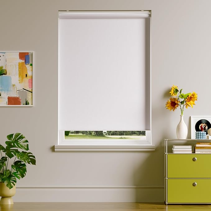 Cordless Roller Shades Blackout Blinds for Windows Room Darkening Rolled Up Shades with Spring System, UV Protection Window Shades Door Blinds for Home and Office (White, 29" W x 72" H)