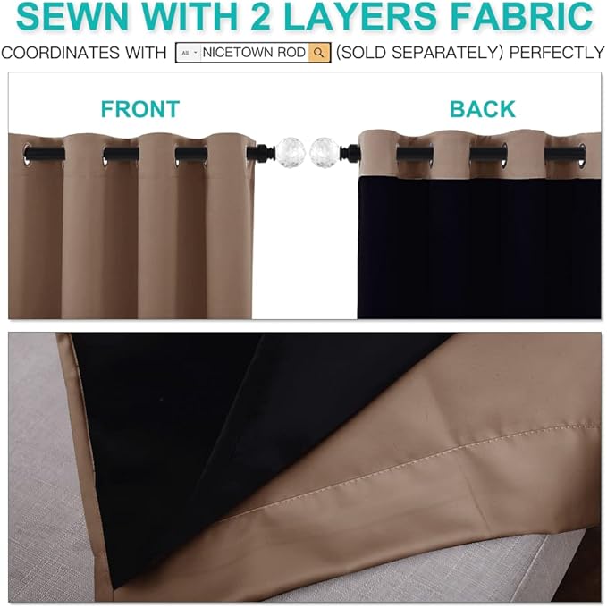 NICETOWN Total Blackout Panels for Nursery, Super Soft, Heavy Duty and Thick Window Treatment Curtains 63 inches Long with Black Lined for Basement, (1 Pair, Cappuccino, 42 inches Wide Each Panel)